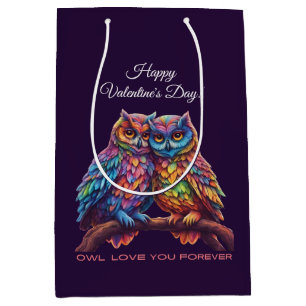 Colorful Owls-Love Birds-Valentine's Day Medium Gift Bag