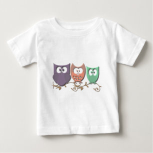 Colorful Owls on a Vine Picture Baby T-Shirt