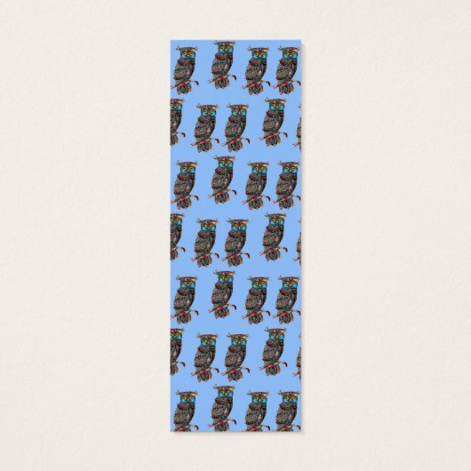 Colorful owls on blue monogram bookmark (Back)