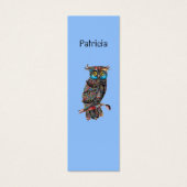 Colorful owls on blue monogram bookmark (Front)