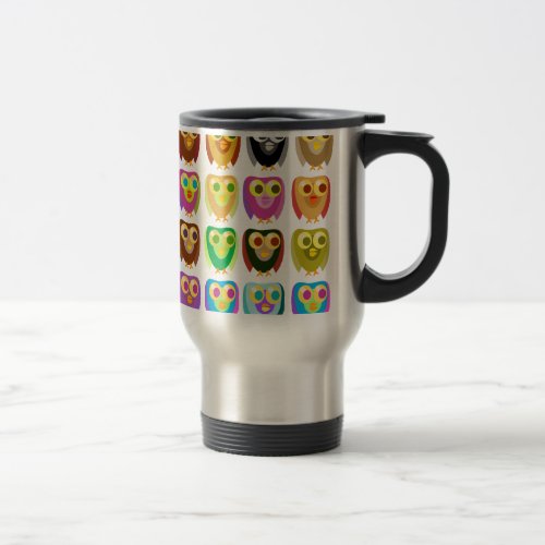 Colorful Owls Pattern Travel Mug