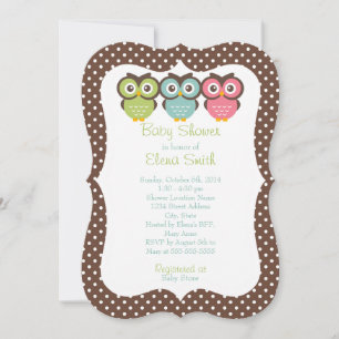 Colorful Owls Polka Dot Baby Shower Invitation
