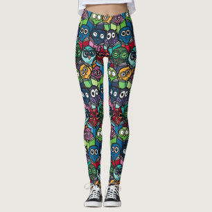 Colorful Owls Reading Cute Seamless Pattern Leggings