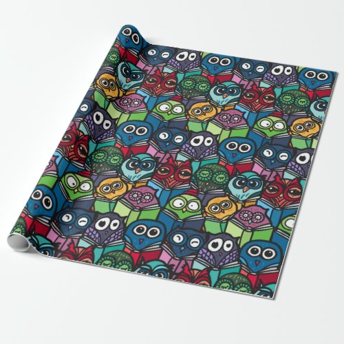 Colorful Owls Reading Cute Seamless Pattern Wrapping Paper