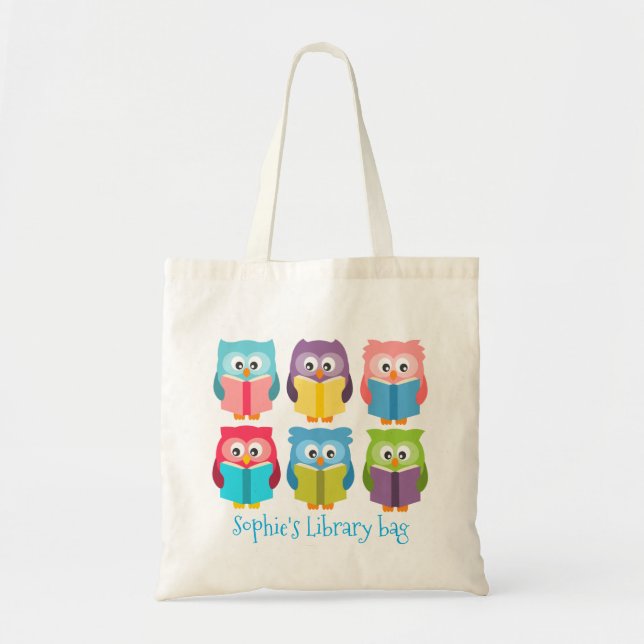 Colorful owls reading kid's library Tote Bag (Front)