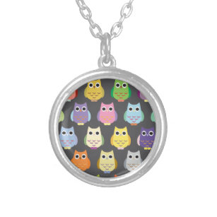 Colorful Owls Silver Plated Necklace