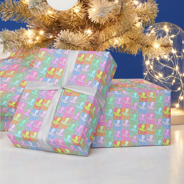 Colorful Pacifier Squares for Baby Shower Wrapping Paper (Holidays)