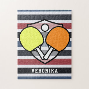 Colorful Paddle Table Tennis Rackets & Kids Name Jigsaw Puzzle