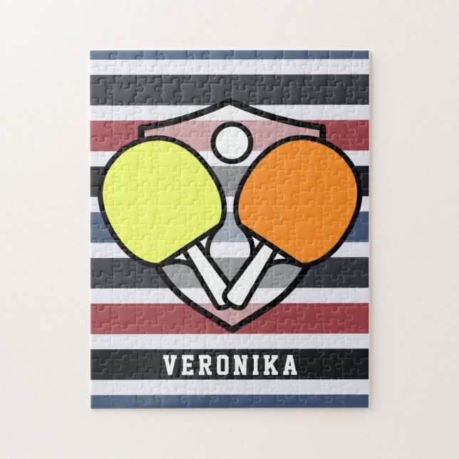 Colorful Paddle Table Tennis Rackets & Kids Name Jigsaw Puzzle (Vertical)