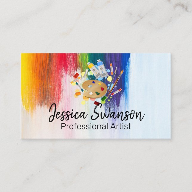 Colorful | Paint Brushed | Modern Artist Business Card (Front)