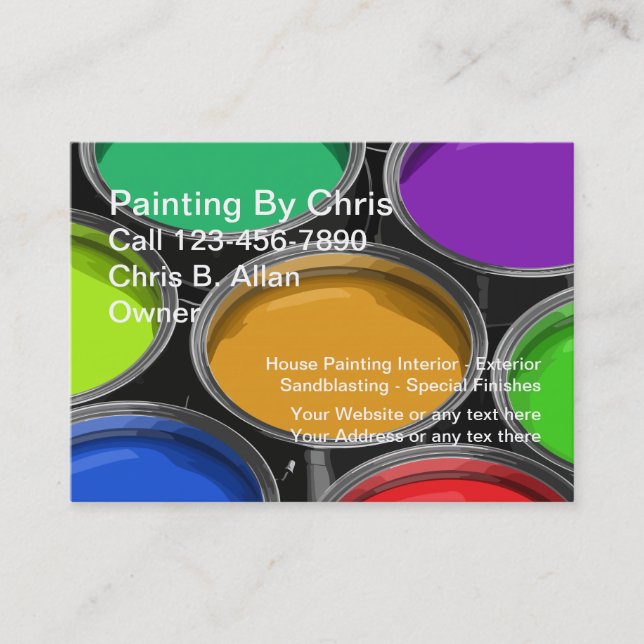 Colorful Paint Cans Painter Business Cards (Front)