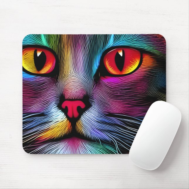 Colorful Paint Cat Abstract Mouse Pad (With Mouse)