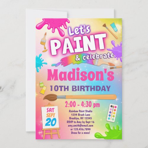 Colorful Paint  Celebrate Birthday Party Invitation