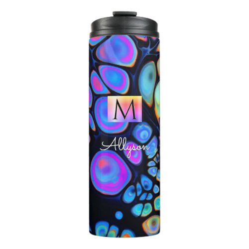 Colorful Paint Cells Abstract Name  Monogram Thermal Tumbler