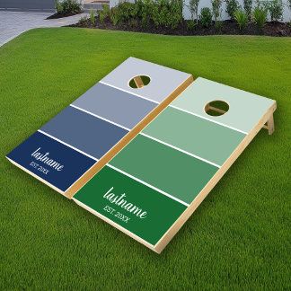 Colorful Paint Chip Design with Family Name Year Cornhole Set