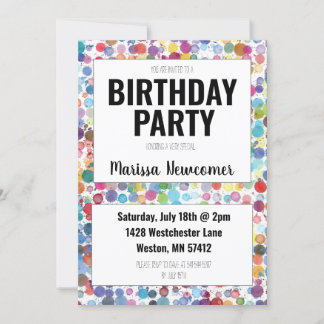 Colorful Paint Dots Teenager Birthday Party Invite