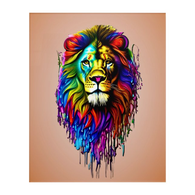 Colorful Paint Drip Lion  Acrylic Print (Front)