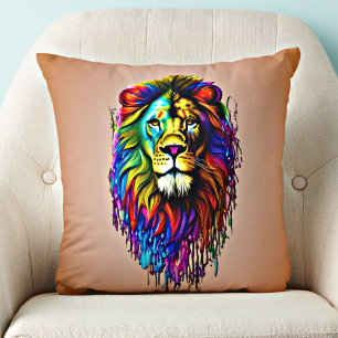 Colorful Paint Drip Lion Throw Pillow