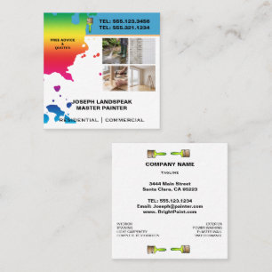 Colorful Paint Drips 4 Photo Painter & Contractor Square Business Card