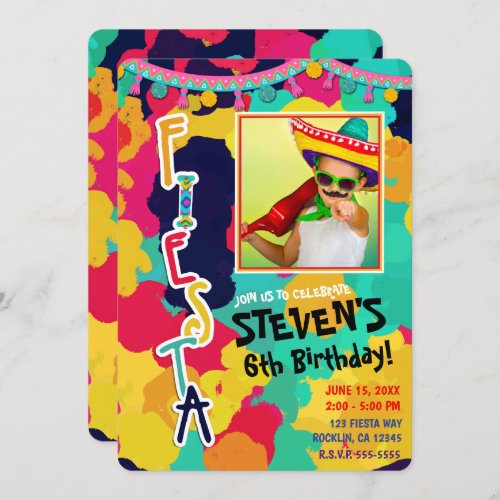 Colorful Paint Fiesta Birthday Party Photo Any Age Invitation