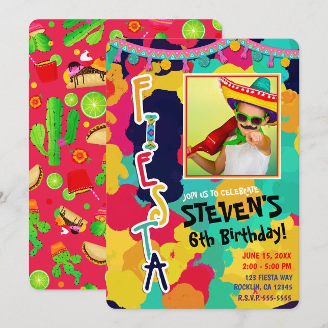 Colorful Paint Fiesta Birthday Party Photo Any Age Invitation (Front/Back)