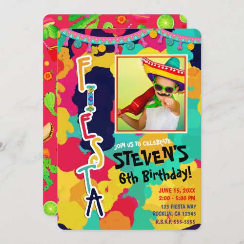 Colorful Paint Fiesta Birthday Party Photo Any Age Invitation