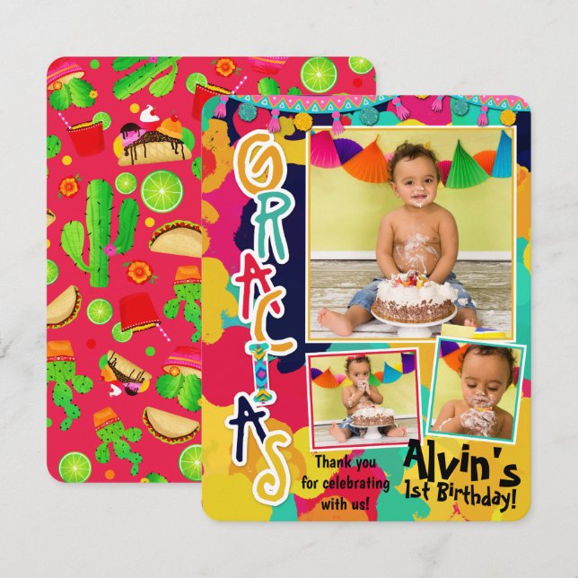 Colorful Paint Fiesta Gracias Thank You Photo Invitation (Front/Back)