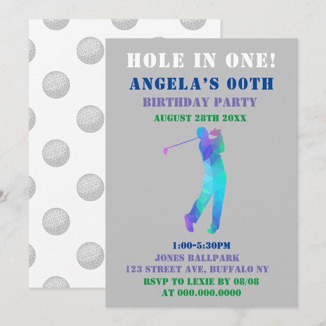 Colorful Paint Golf Theme Birthday Party Invites (Front/Back)