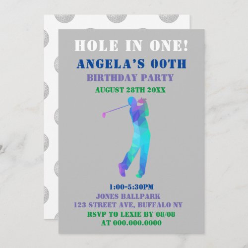 Colorful Paint Golf Theme Birthday Party Invites