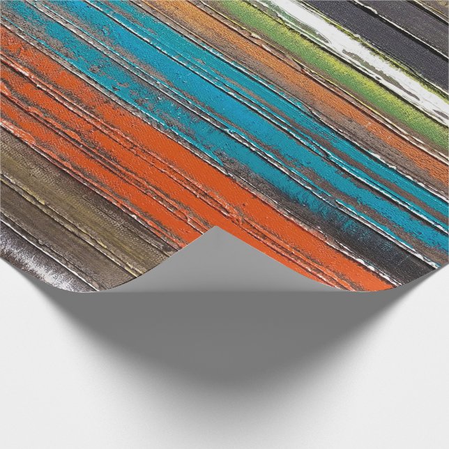 colorful paint on rustic wood wrapping paper (Corner)