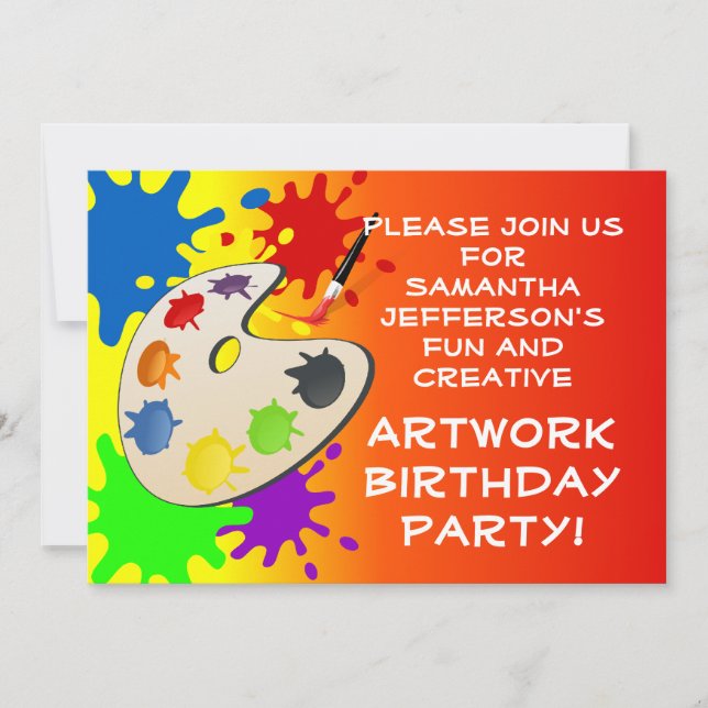 Colorful Paint Palette Art Painting Birthday Party Invitation (Front)