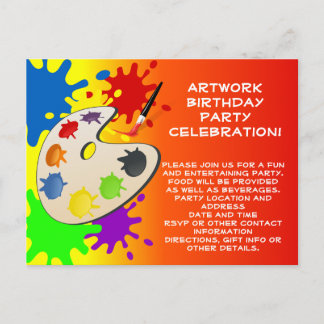 Colorful Paint Palette Art Painting Birthday Party Invitation Postcard