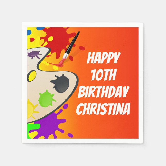 Colorful Paint Palette Art Painting Birthday Party Napkins (Front)