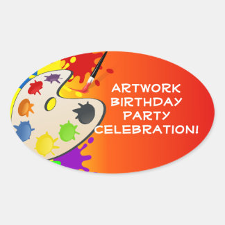 Colorful Paint Palette Art Painting Birthday Party Oval Sticker