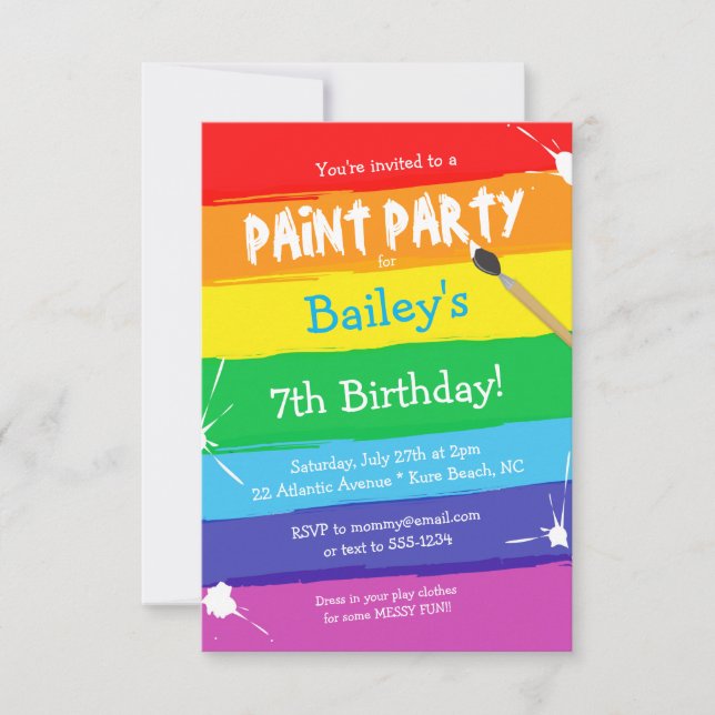 Colorful Paint Party Art Birthday Party Invitation (Front)
