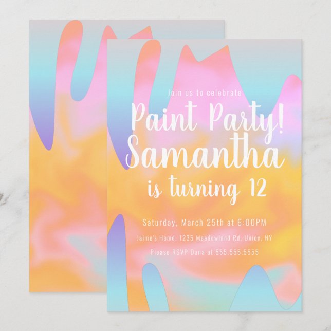 Colorful Paint Party Dripping Rainbow Birthday Invitation (Front/Back)