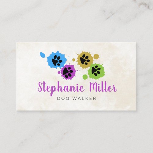 Colorful paint paw prints _ Dog Walker Business Card