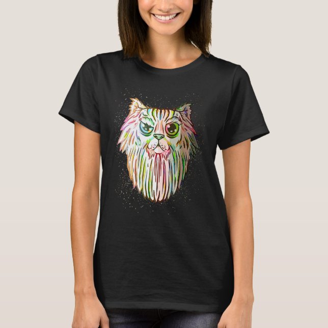 Colorful Paint Splash  Bearded Cat T-Shirt (Front)