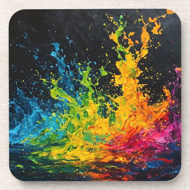 Colorful Paint Splash Beverage Coaster (Front)