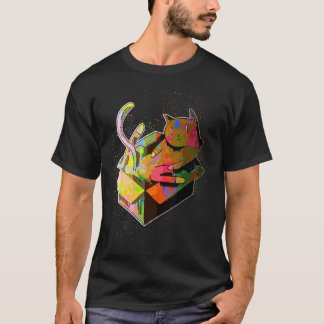 Colorful Paint Splash Cardboard Box Playing Cat T-Shirt