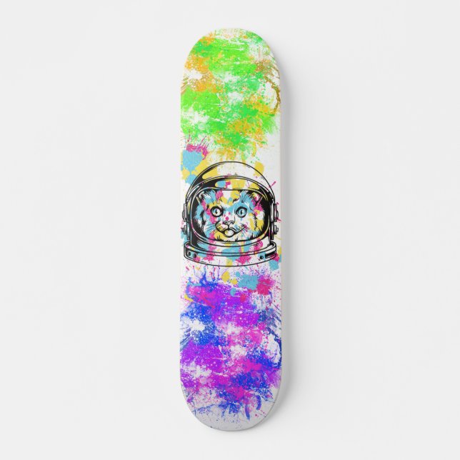 Colorful Paint Splash Cat Skateboard (Front)
