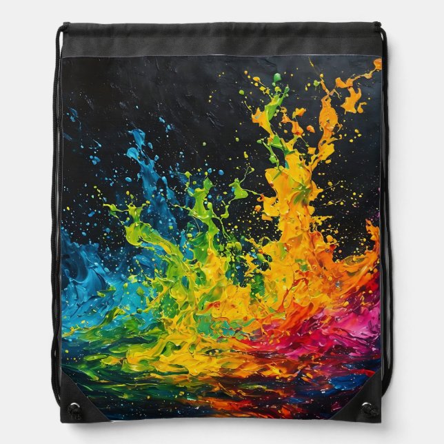Colorful Paint Splash Drawstring Bag (Front)