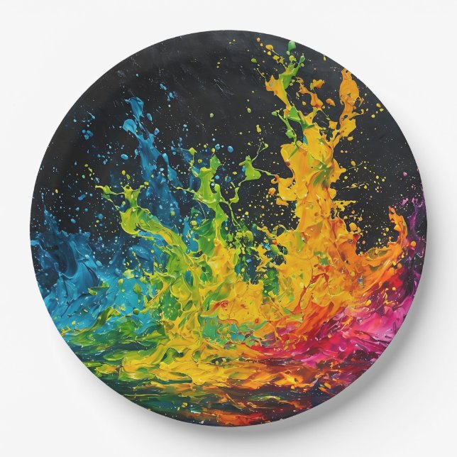 Colorful Paint Splash Paper Plates (Front)