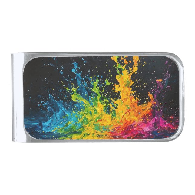 Colorful Paint Splash Silver Finish Money Clip (Front)