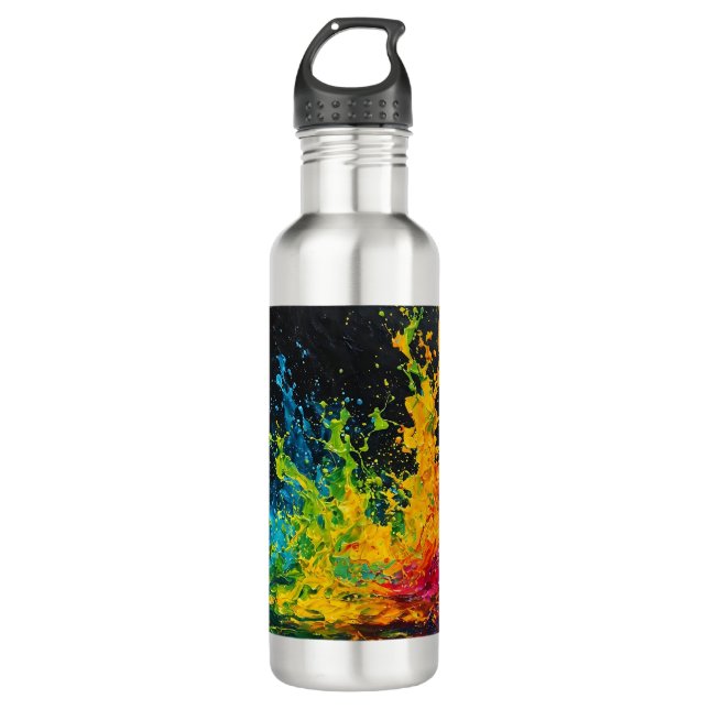 Colorful Paint Splash Stainless Steel Water Bottle (Front)