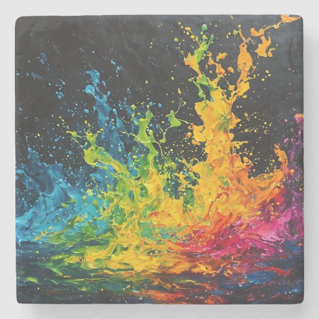 Colorful Paint Splash Stone Coaster (Front)
