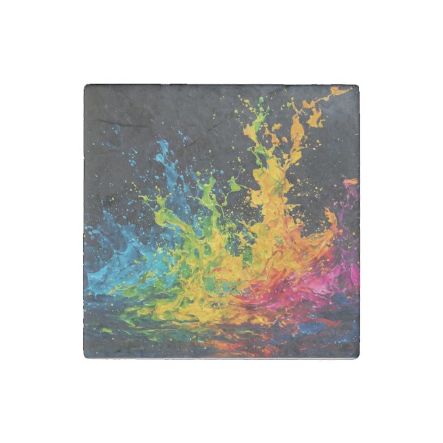 Colorful Paint Splash Stone Magnet (Front)