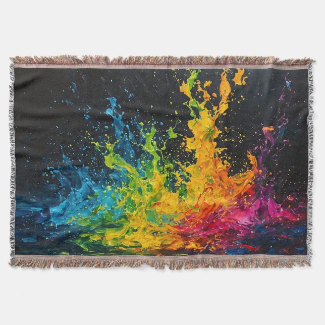 Colorful Paint Splash Throw Blanket (Front)
