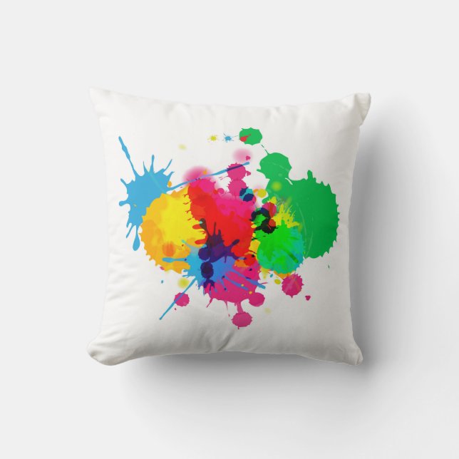 Colorful Paint Splash Throw Pillow (Front)