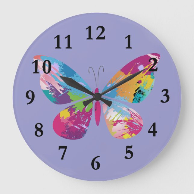 Colorful Paint-Splashed Butterfly Design Clock (Front)